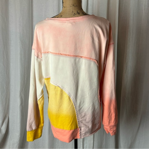 Bibi Color Block Fleece Pullover Women’s L Ivory Peach Yellow Long Sleeve - Picture 3 of 7
